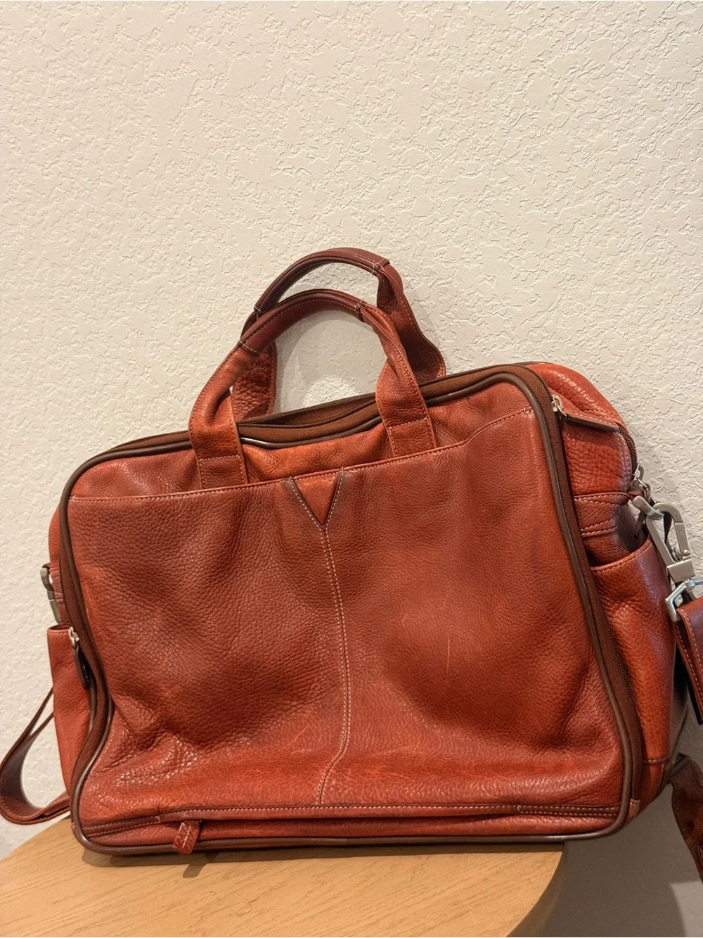 Johnston & Murphy Men's Distressed Leather Briefcase in Burnt Copper